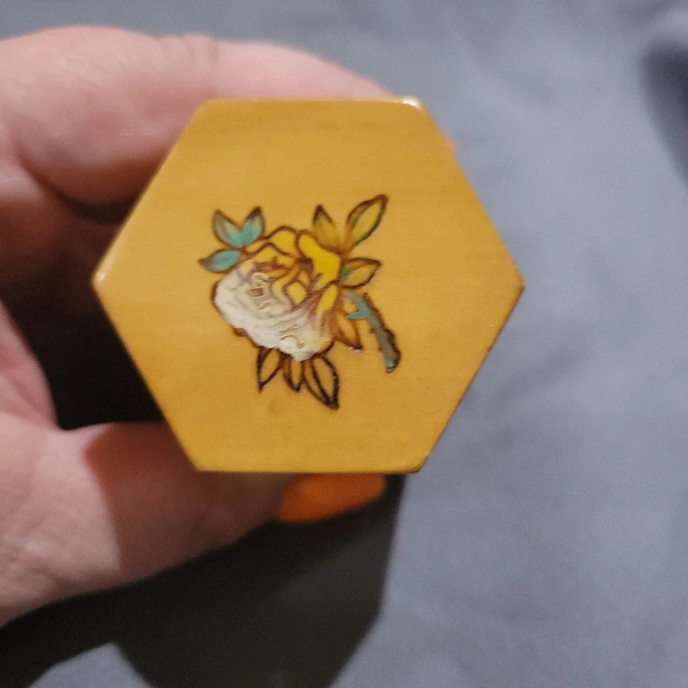 Vintage Handmade Wooden Toothpick Holder Made In China Flowers